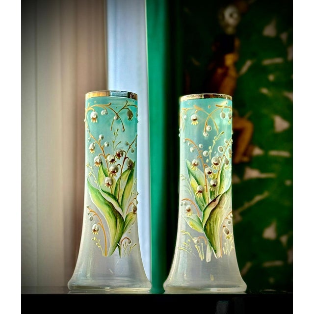 Art Nouveau Satin Glass Lily of the Valley Vases from Legras, 1890s, Set of 2 For Sale - Image 3 of 17