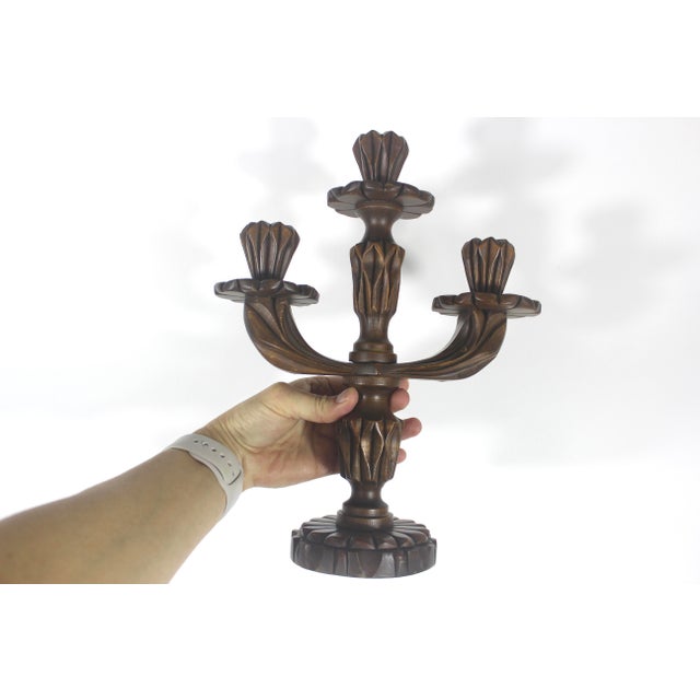 1970s Mid-Century Hand Carved Wood Candelabra Signed by Canadian Artist For Sale - Image 10 of 11