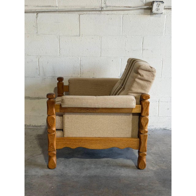 1970s In Style of Henning Kjærnulf Oak Lounge Chair With Striped Upholstery Danish Mid-Century Modern 1970s For Sale - Image 5 of 9