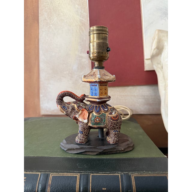 Vintage Japanese Satsuma Elephant Table Lamp Hand-Painted Made in Japan For Sale In Chicago - Image 6 of 12