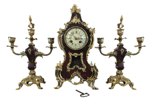 Small Pendulum Fireplace Clock in Brass and Bronze, France, 1880s, Set of 3