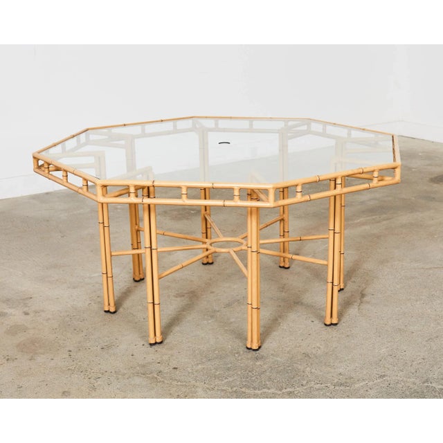 Hollywood Regency Faux Bamboo Octagonal Garden Dining Table For Sale - Image 10 of 12