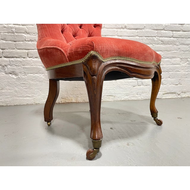 Wood Antique Tufted Pink Victorian Slipper Side Chair For Sale - Image 7 of 11