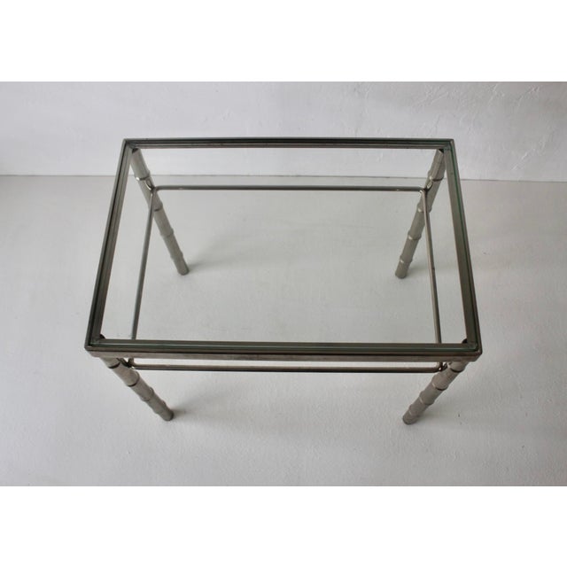 1970s 1970s Mid-Century Modern Chrome Faux Bamboo Glass Top Side Table For Sale - Image 5 of 14