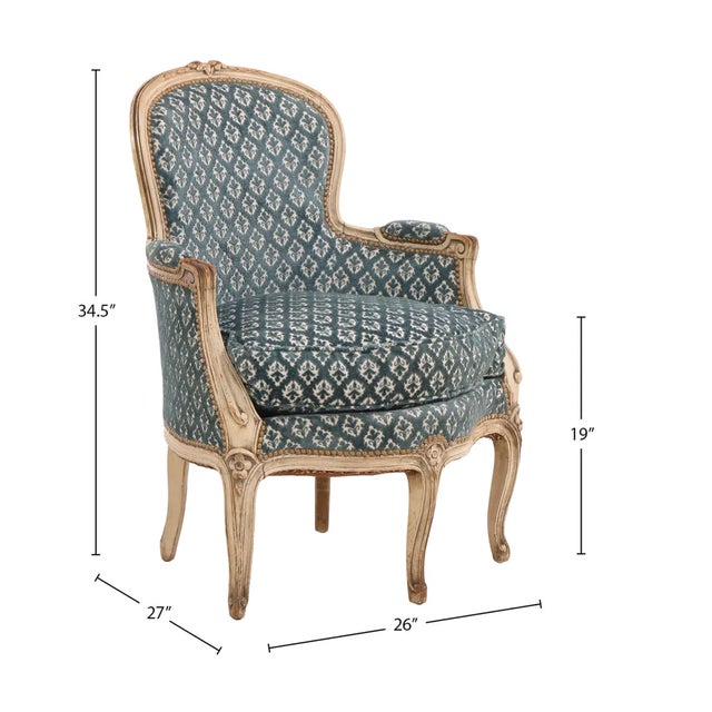 Pair of French Painted Three-Leg Louis XV Style Bergère Lounge Chairs | C. 1940 For Sale - Image 4 of 6