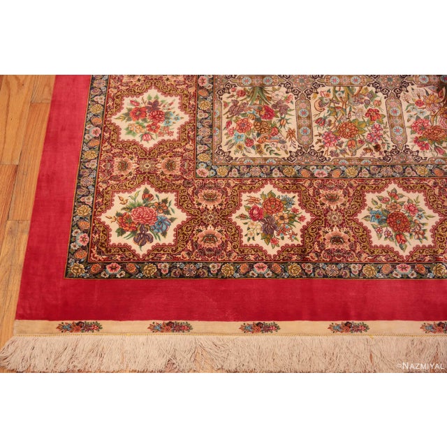 Nazmiyal Collection 1950s Floral Garden Vintage Silk Persian Qum Rug For Sale - Image 4 of 7