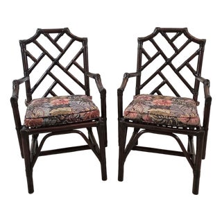 Vintage Chinese Chippendale Organic Bamboo Dining Armchairs - A Pair For Sale