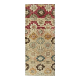 1960s Vintage Zeki Müren Rug in Beige, Pink, Red, White Floral Medallions For Sale