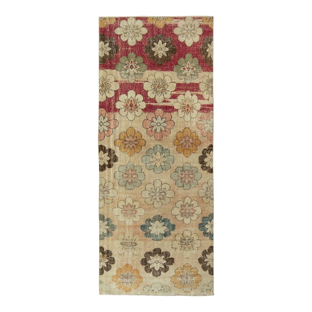 1960s Vintage Zeki Müren Rug in Beige, Pink, Red, White Floral Medallions For Sale