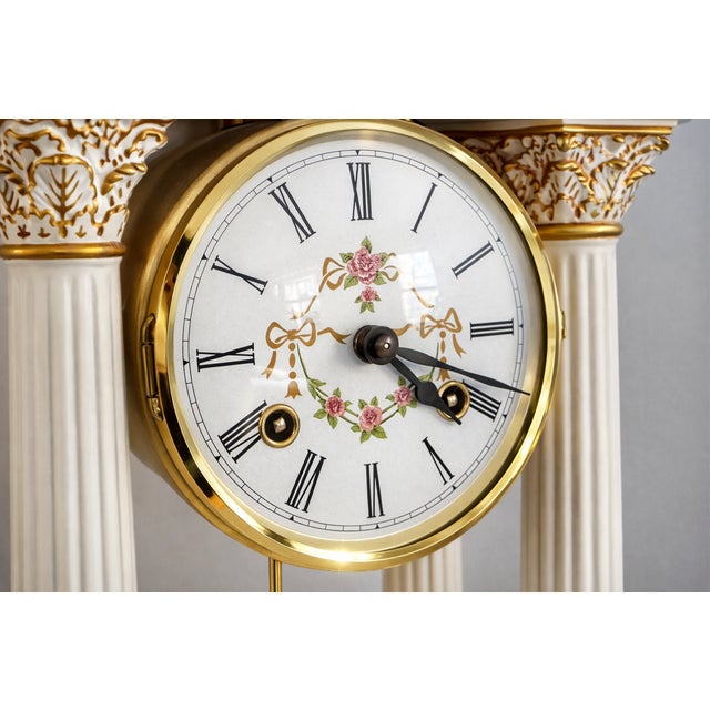 1980s 1980s Franklin Mint “The Empress Josephine” Neoclassical Mantel Clock – White & Gilt For Sale - Image 5 of 13