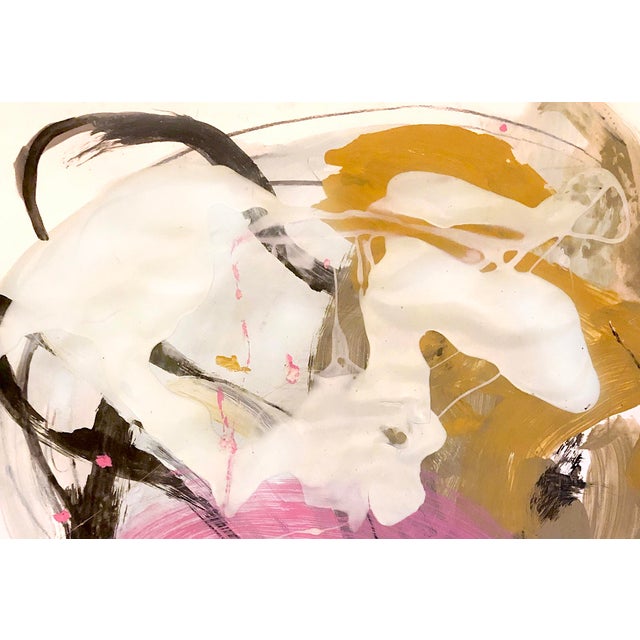 Rich Abstract Painting on Paper: Pinks, Light Greys, Ochres For Sale - Image 4 of 6