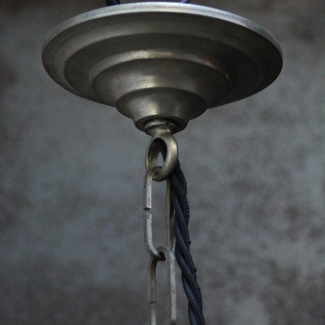 Art Deco Chandelier in Green Frosted Glass and Silver Nickel, 1920s For Sale - Image 6 of 11