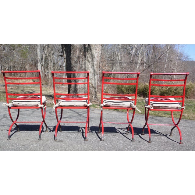 Vintage Set 4 Mid Century Modern Patio Chairs Red Outdoor Metal