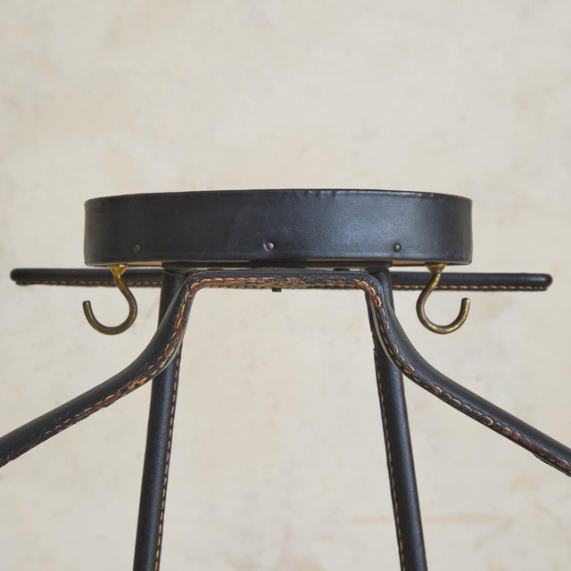 Black French Leather + Brass Valet by Jacques Adnet, 1950s For Sale - Image 8 of 11