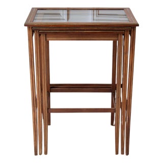 Set of Three Mahogany Nesting Tables with Glass Tops, France, Mid-20th Century For Sale