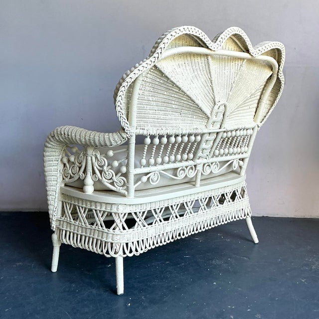 Mid 20th Century Vintage Boho Woven Rattan Loveseat For Sale - Image 5 of 8