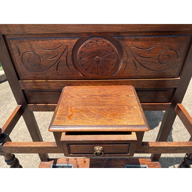 Antique European Hall Tree With Center Mirror, Glove Box and Umbrella Stands For Sale - Image 11 of 11