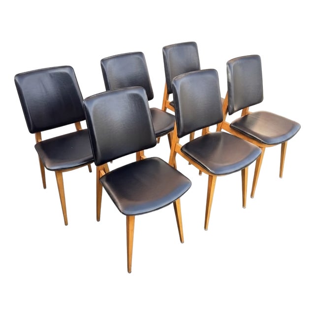 Vintage Scandinavian Chairs in Leatherette, 1960s, Set of 6 For Sale