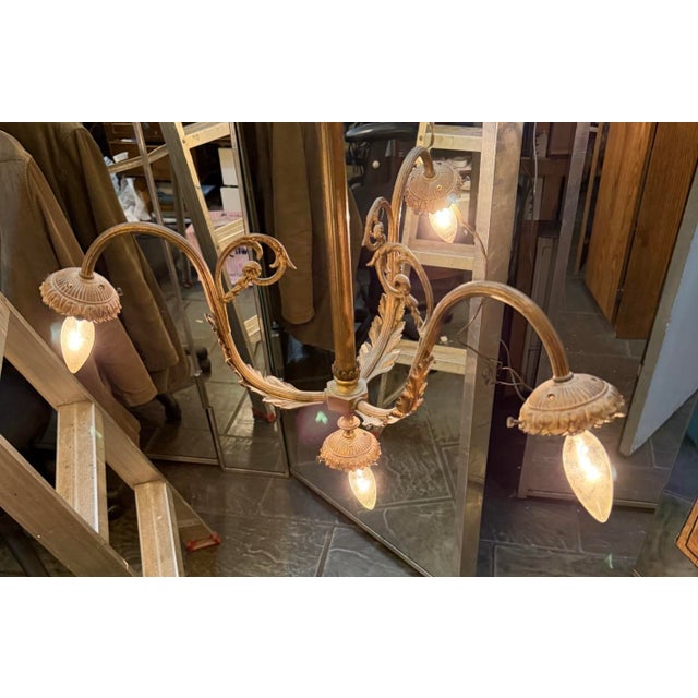 Bottle Green 1930s Art Nouveau Chandelier For Sale - Image 8 of 9