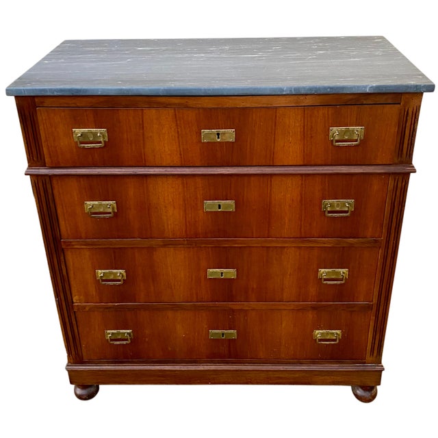 Tan English Navy Military Chest of Drawers with Marble Top, 1960s For Sale - Image 8 of 8