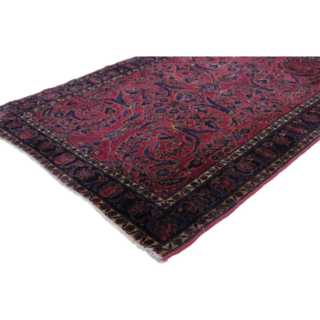 , antique Persian Sarouk rug with old world Victorian style 03'05 x 04'11. With its beguiling beauty and rich jewel-tones,...