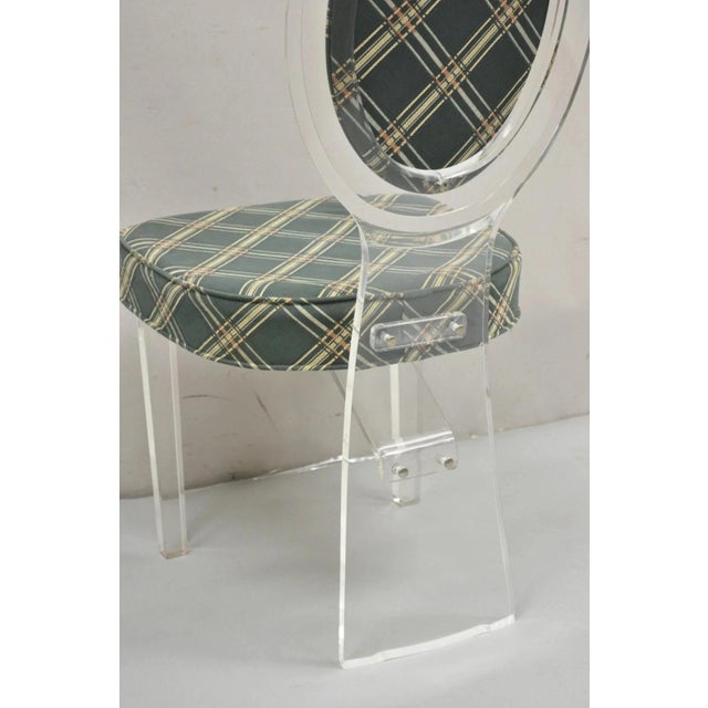 Textile Vintage Hill Mid Century Modern Lucite Oval Back Upholstered Vanity Side Chair For Sale - Image 7 of 12