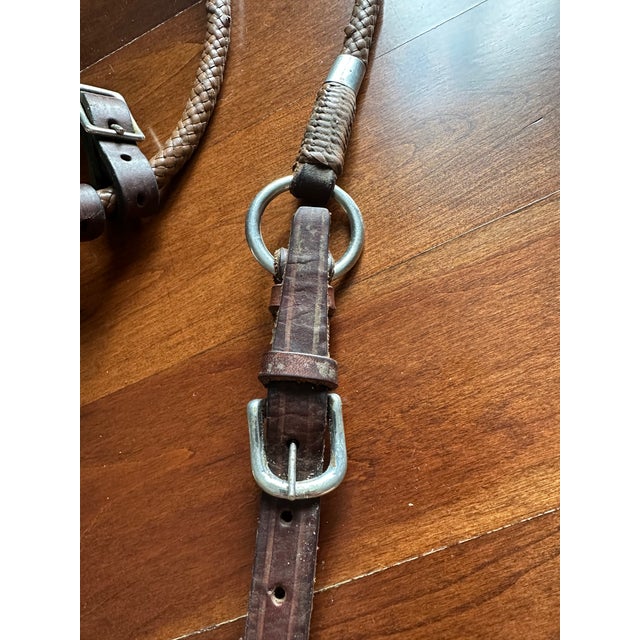 Brown Vintage English 80” Braided Plaited Leather, Stainless Steel Equestrian Horse Rein For Sale - Image 8 of 16