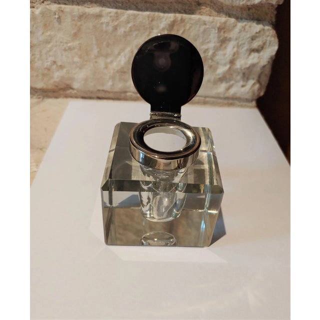 Early 20th Century Vintage Edwardian English Silver & Crystal Inkwell For Sale - Image 5 of 9