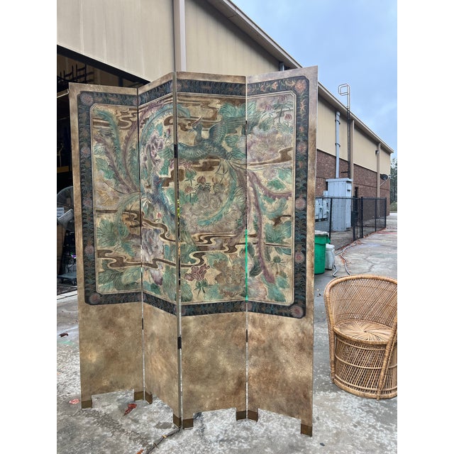1970s Vintage Asian Style Screen With Bird and Foliage Details For Sale - Image 5 of 5