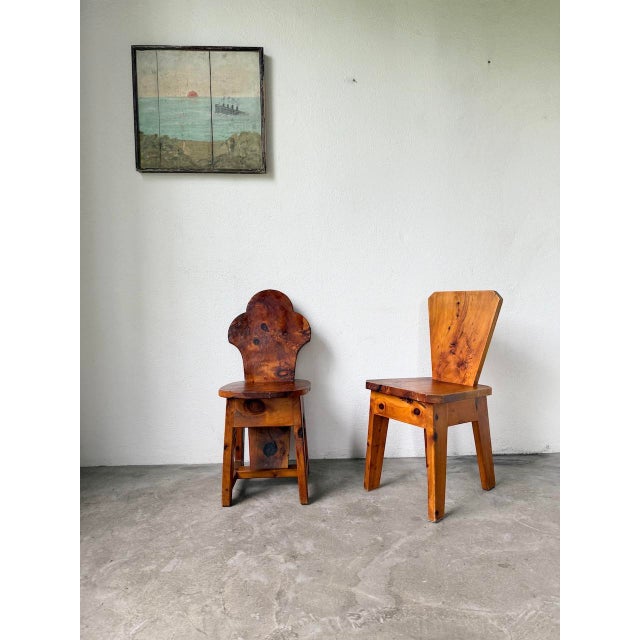 Brutalist Brutalist Savoyard Pine Chairs, 1950s, Set of 2 For Sale - Image 3 of 18