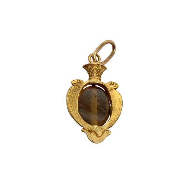 Late 19th Century Victorian 14k Gold Tiger’s Eye Pendant With Snake Motif For Sale - Image 4 of 4