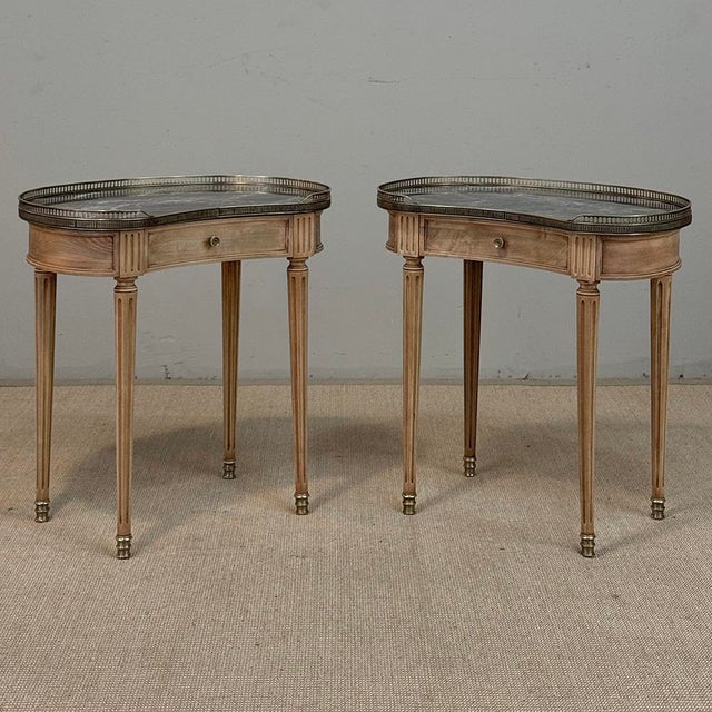 Early 20th Century Pair of Louis XVI Neoclassical Stripped Mahogany Side Tables With Bronze Trim For Sale - Image 5 of 18