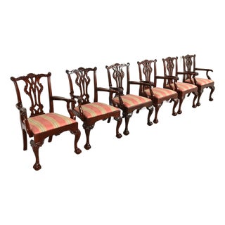 Kindel Furniture Chippendale Carved Mahogany Dining Arm Chairs, Set of Six For Sale