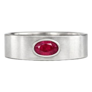Bezel Set Oval Ruby Wide Matte Band Silver, Gold, Size 10 For Sale