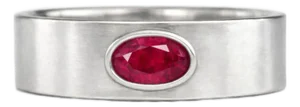Bezel Set Oval Ruby Wide Matte Band Silver, Gold, Size 10