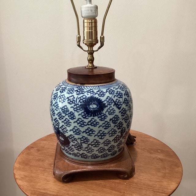 Vintage Mid 20th Century Blue and White Chinese Ginger Jar Porcelain Lamp Chairish
