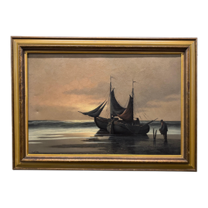 Mid 20th Century Vintage Marl Martens Maritime Scene, Seascape Oil Painting