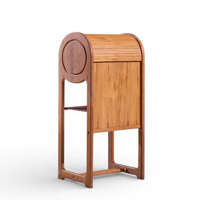 Mid Century Danish Teak Tambour Door Foyer Entry Console Phone Table For Sale In Chicago - Image 6 of 10