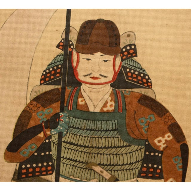 Pre-1940 Showa Era Japanese Print on Silk "Samurai" For Sale - Image 9 of 12