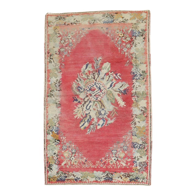 Early 20th Century Zabihi Collection Turkish Ghiordes Pink Rug - 3'11" x 5'11" For Sale