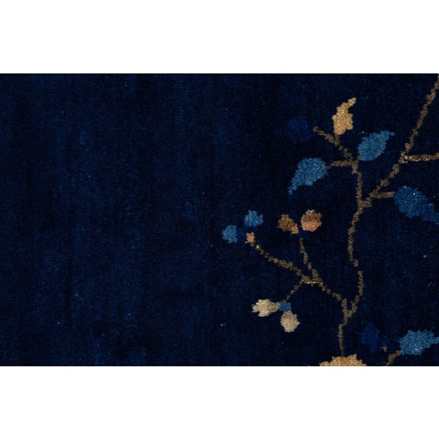 Blue 1920s Antique Chinese Art Deco Wool Rug in Midnight Blue & Ochre Gold For Sale - Image 8 of 12
