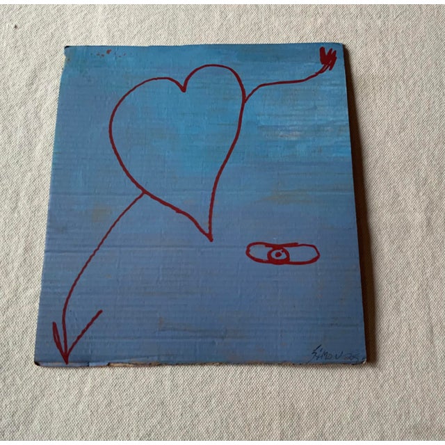 1980s Folk Art Double-Sided Painting on Cardboard, Signed Simon For Sale - Image 10 of 12