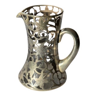 Antique 8.5" Alvin Silver Over Clear Glass Decanter Pitcher, R326 For Sale