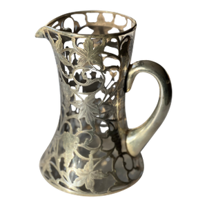 Antique 8.5" Alvin Silver Over Clear Glass Decanter Pitcher, R326