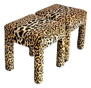 Vintage Leopard Velvet Upholstered Stools - Set of 2
