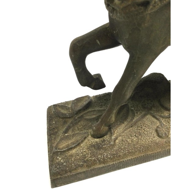 Equestrian sculpture made of metal and carved in tremendous detail with style and graceful lines. Not sure of the age....