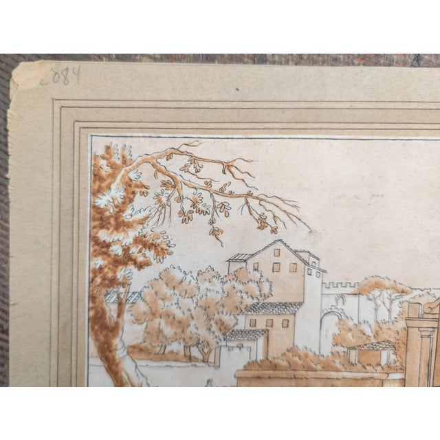 Traditional 19th Century Italian Old Master Pen and Ink Drawing With Sepia Wash, Signed Illegibly For Sale - Image 3 of 10