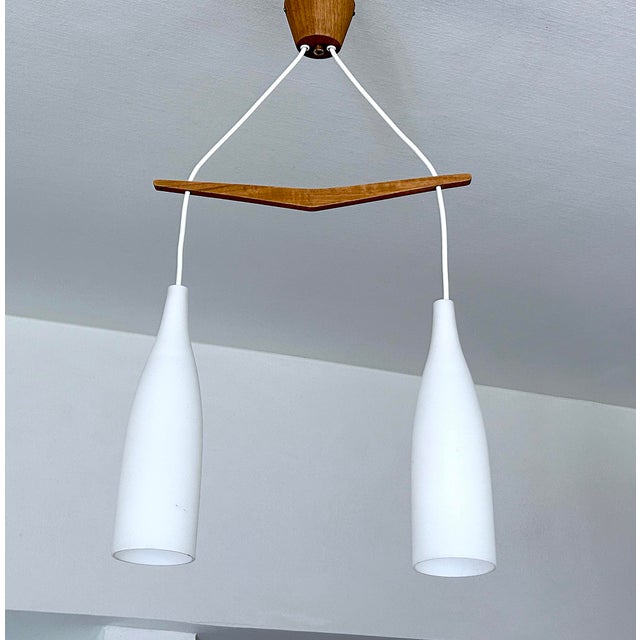 Wood Scandinavian Pendant Light in Teak and Glass, 1960s For Sale - Image 7 of 15