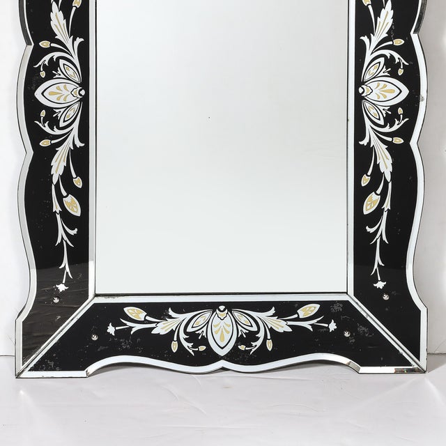 Hollywood Shadow Box Mirror in Reverse Etched & Beveled Eglomise Detailing For Sale - Image 4 of 17