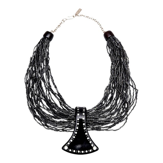 Vintage Ugo Correani Glass Beads, Lucite Rhinestone Strand Pendant Necklace 80's Italy For Sale